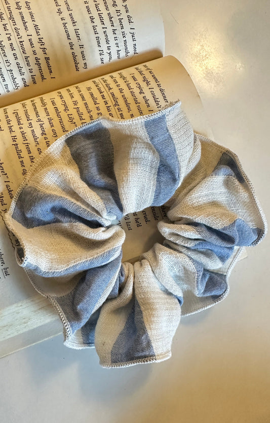 Blue Stripes Linen Scrunchie