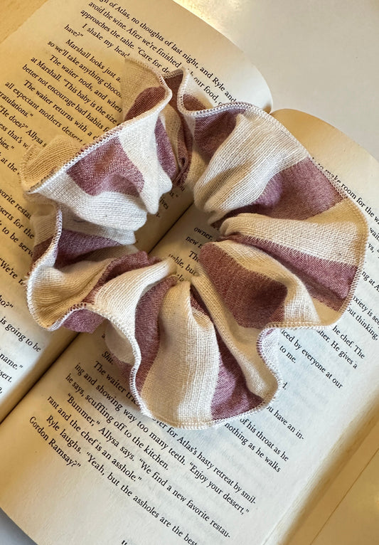 Blush & Cream Striped Linen Scrunchie